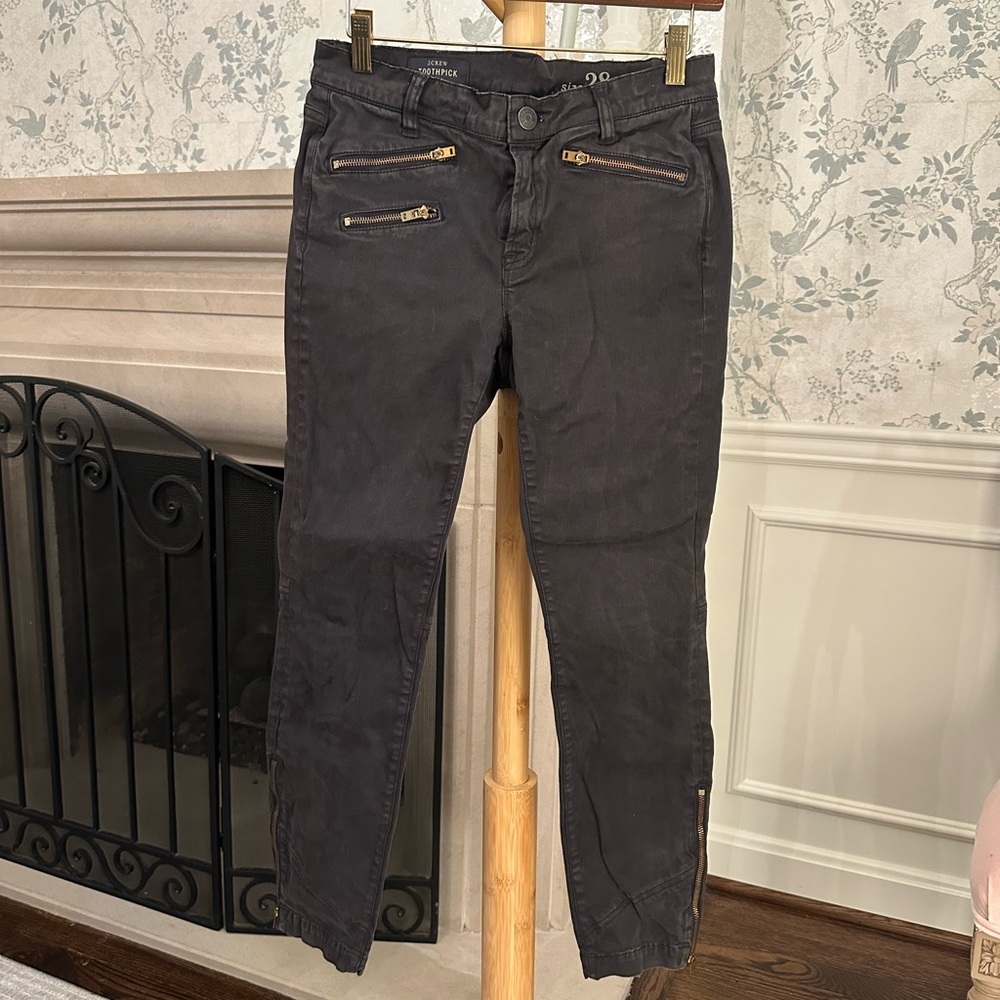 J. Crew Women's Dark Gray Skinny Jeans with Zipper Details